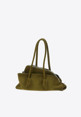 The Attico Small La Passeggiata Suede Shoulder Bag Khaki 250WAH00058LBT108AA_853