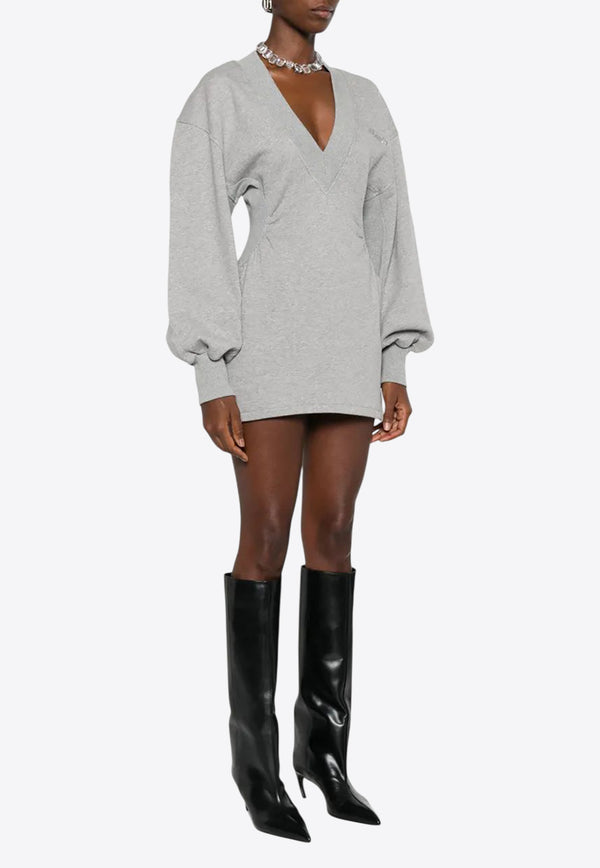 The Attico Rubberized Logo V-neck Mini Dress Gray 251WCA00436JJF003AA_183