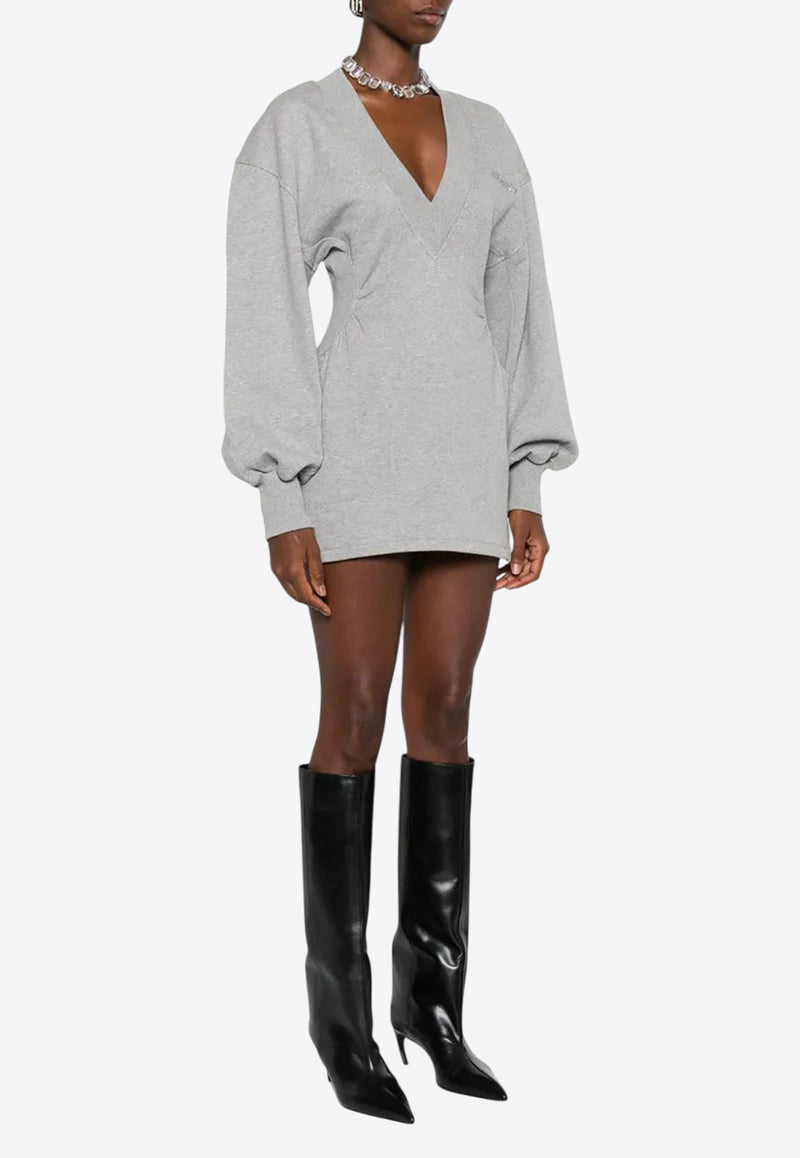 The Attico Rubberized Logo V-neck Mini Dress Gray 251WCA00436JJF003AA_183