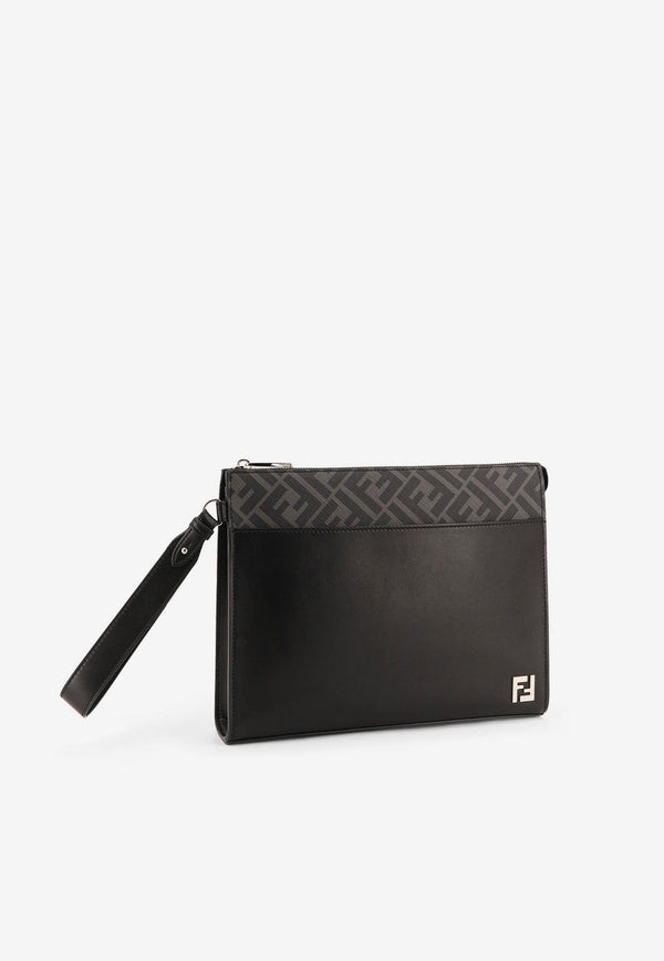 Fendi FF Squared Leather and Canvas Pouch Bag Black 7VA491AJF0F0GXN_Black_29852794