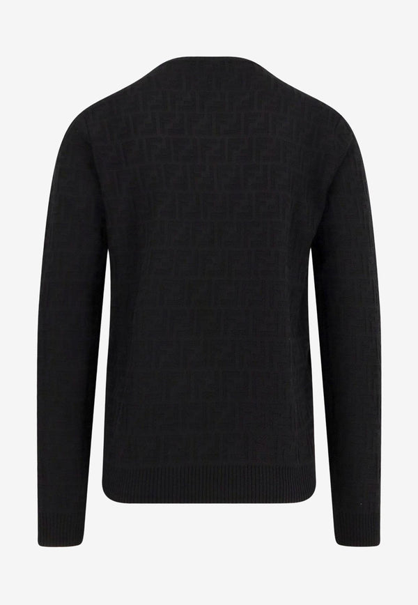 Fendi FF Jacquard Crewneck Sweater Black FZX091AUW0F0QA1_Black_29851969