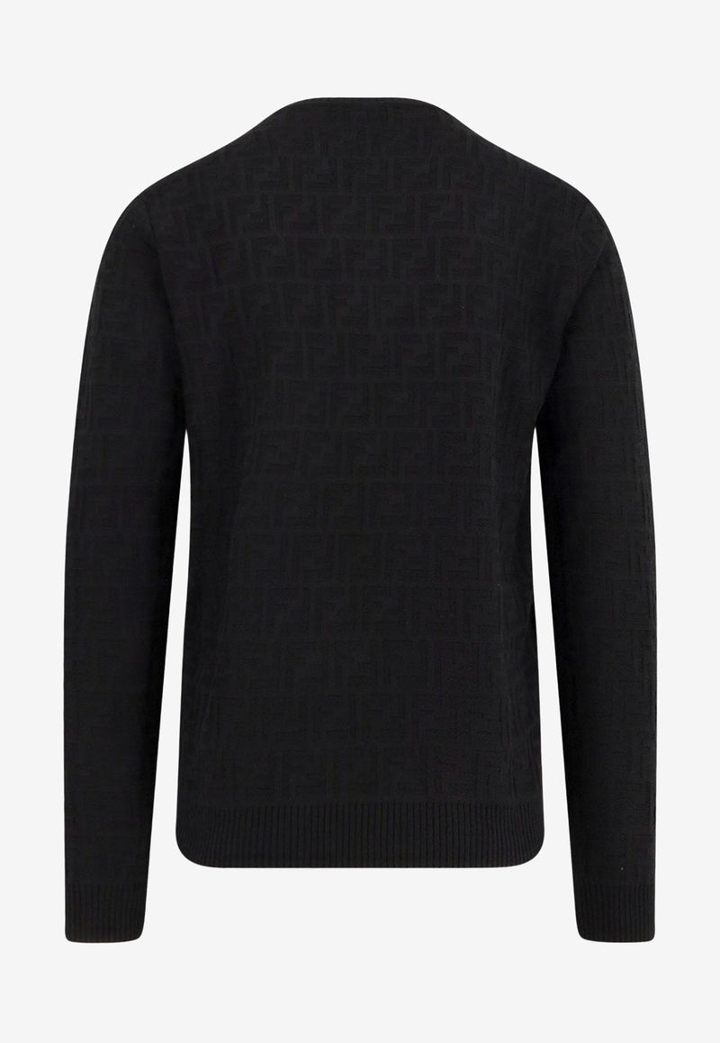 Fendi FF Jacquard Crewneck Sweater Black FZX091AUW0F0QA1_Black_29851969