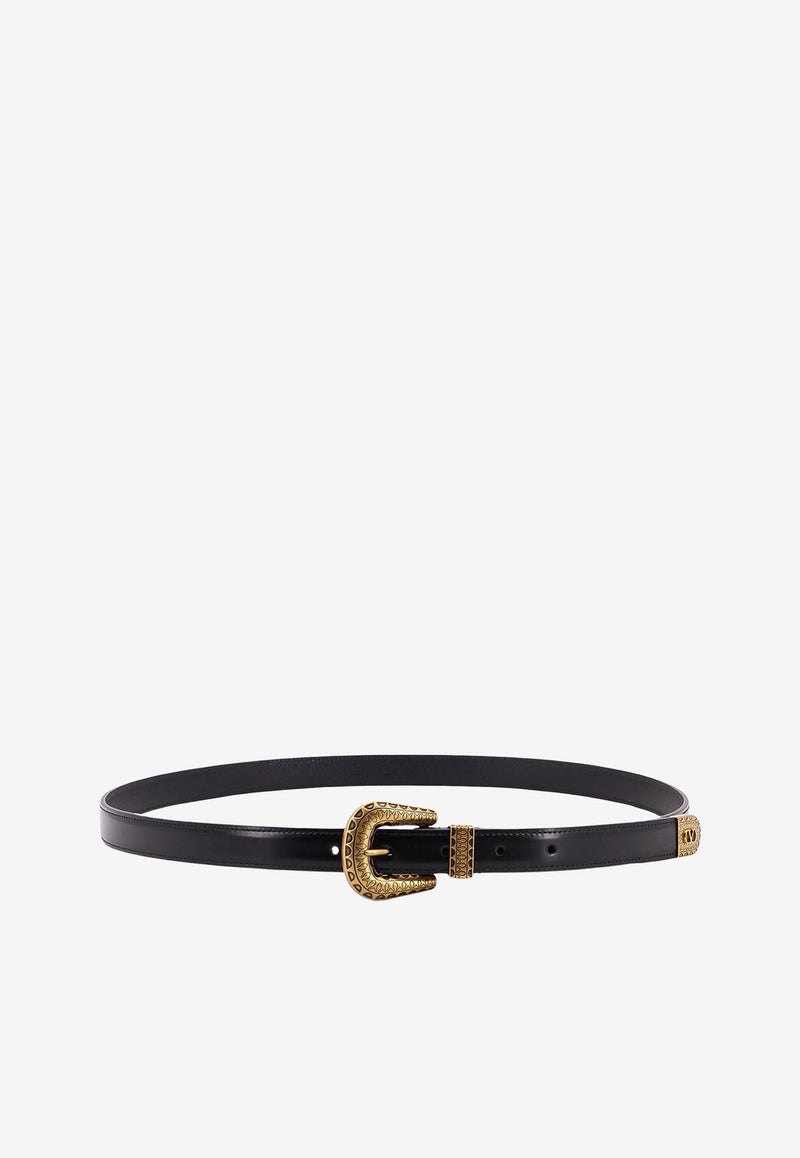 Valentino Leather Belt with Engraved-Buckle Black 7Y2T0SQ9QBH0NO_Black_29841453