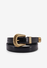 Valentino Leather Belt with Engraved-Buckle Black 7Y2T0SQ9QBH0NO_Black_29841453