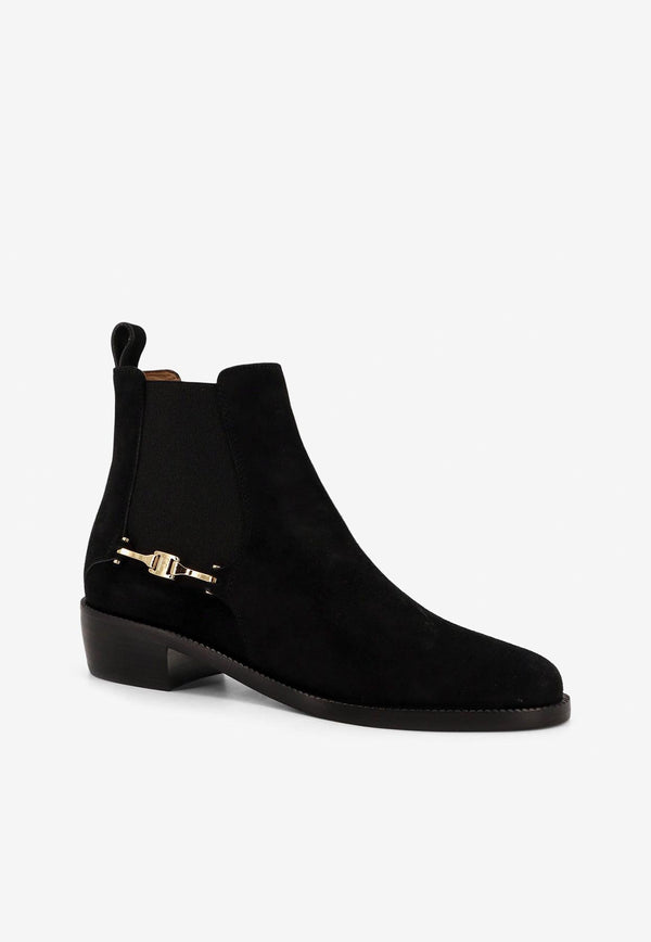 Ferragamo F Buckle Chelsea Boots in Suede Black 01K234784992NERO_Black_29843344