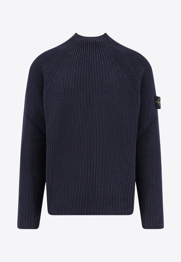 Stone Island Mock-Neck Ribbed Knit Sweater Blue K2S155100023S00L7V0020_Blue_29841395