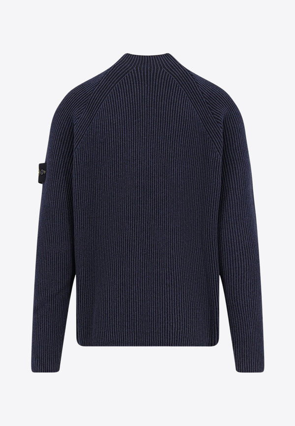 Stone Island Mock-Neck Ribbed Knit Sweater Blue K2S155100023S00L7V0020_Blue_29841395