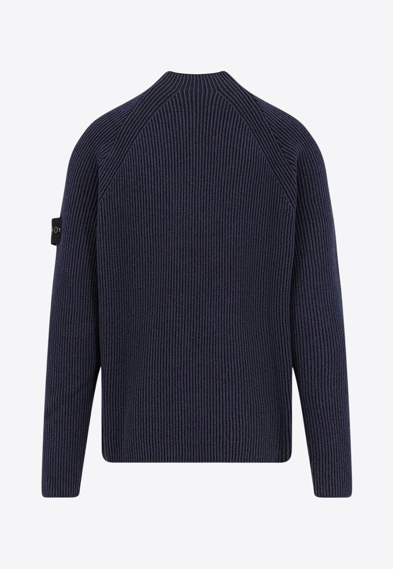 Stone Island Mock-Neck Ribbed Knit Sweater Blue K2S155100023S00L7V0020_Blue_29841395
