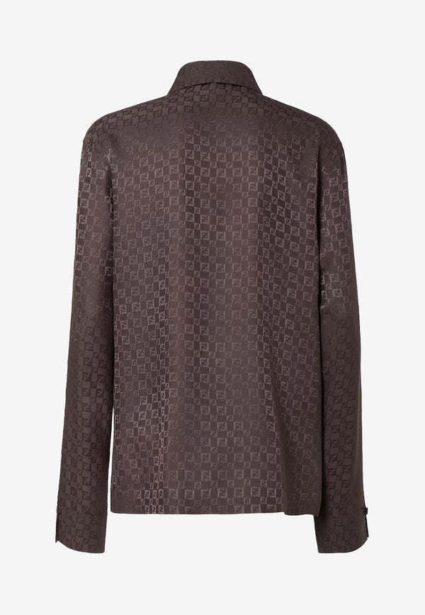 Fendi FF Logo Long-Sleeved Silk Shirt Brown FS8287AUQGF1T6H_DARK BROWN-25_29851811