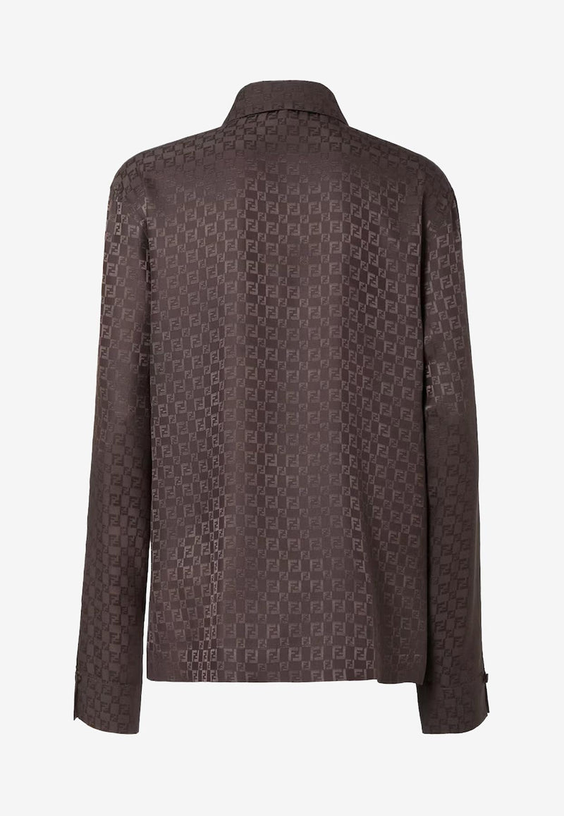 Fendi FF Logo Long-Sleeved Silk Shirt Brown FS8287AUQGF1T6H_DARK BROWN-25_29851811