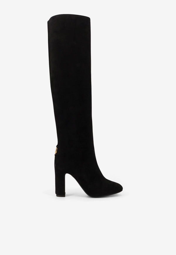 Dolce & Gabbana 80 DG Logo Knee-High Suede Boots Black CU1218A127580999_Black_29844401
