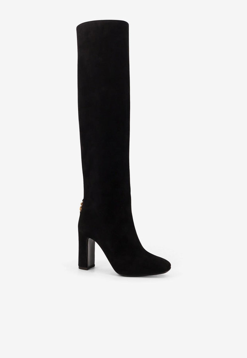 Dolce & Gabbana 80 DG Logo Knee-High Suede Boots Black CU1218A127580999_Black_29844401