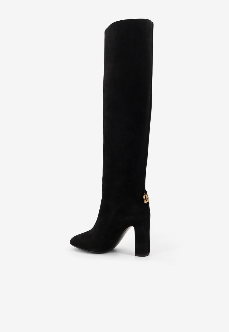 Dolce & Gabbana 80 DG Logo Knee-High Suede Boots Black CU1218A127580999_Black_29844401