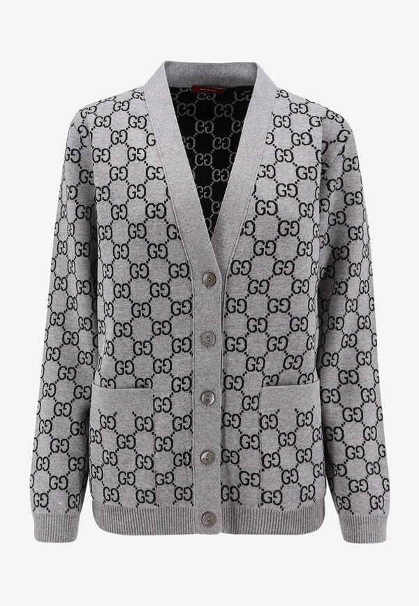 Gucci GG Supreme Intarsia Knit Wool Cardigan Gray 798157XKEJP1045_SMOKE GREY/BLACK_29853427