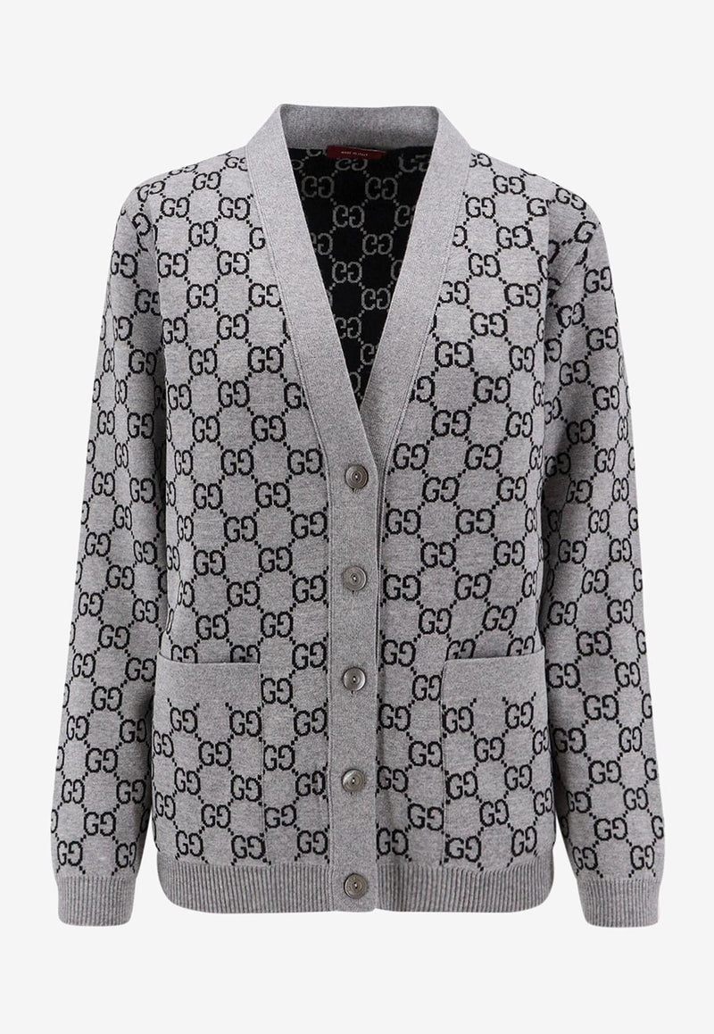 Gucci GG Supreme Intarsia Knit Wool Cardigan Gray 798157XKEJP1045_SMOKE GREY/BLACK_29853427