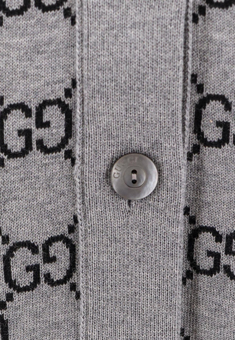 Gucci GG Supreme Intarsia Knit Wool Cardigan Gray 798157XKEJP1045_SMOKE GREY/BLACK_29853427