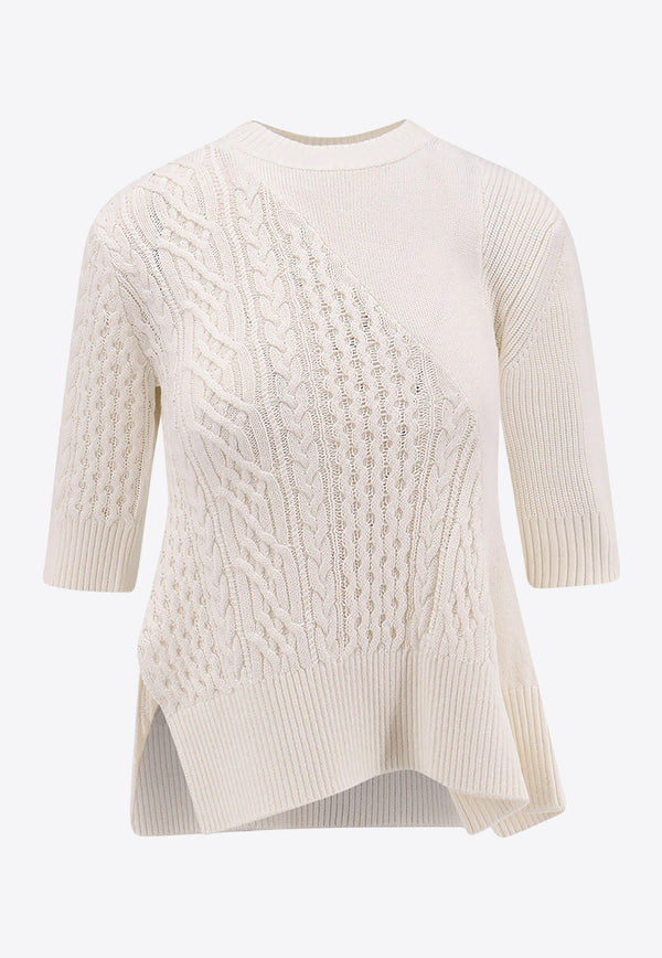 Sacai Asymmetric Cable-Knit Top Cream 2508018151_Beige_29844854