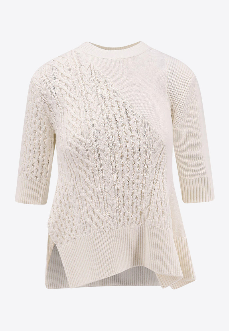 Sacai Asymmetric Cable-Knit Top Cream 2508018151_Beige_29844854
