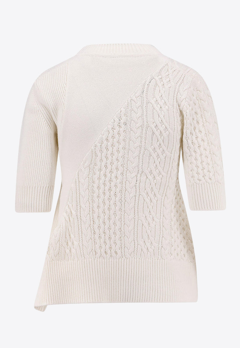 Sacai Asymmetric Cable-Knit Top Cream 2508018151_Beige_29844854