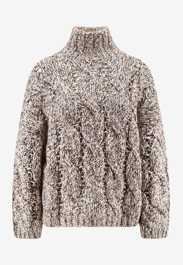 Brunello Cucinelli Cable Knit High-Neck Sweater Brown MGR372904CME31_PANAMA/BLU/MARRONE+QUARZO_29844089