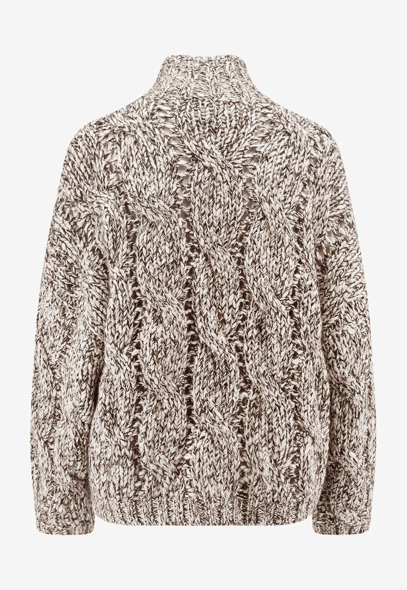 Brunello Cucinelli Cable Knit High-Neck Sweater Brown MGR372904CME31_PANAMA/BLU/MARRONE+QUARZO_29844089