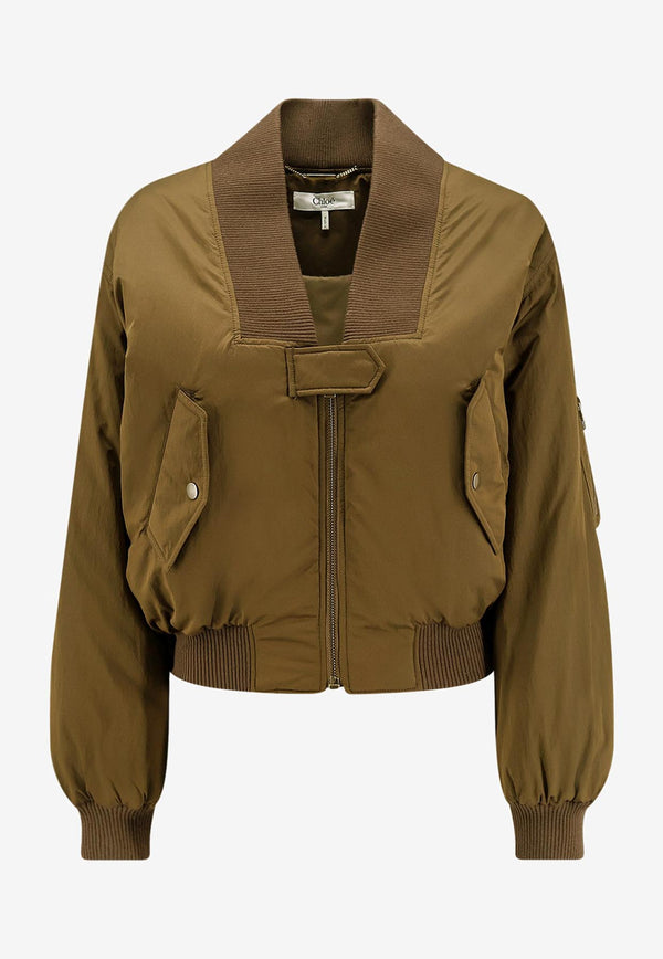 Chloé Zip-Up Cropped Bomber Jacket Brown CH25AVE16113233_Authentic Brown_29843732