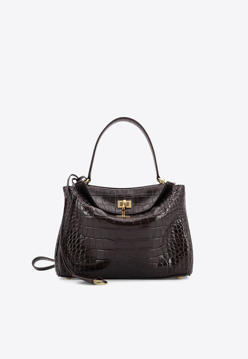 Balenciaga Small Rodeo Croc-Embossed Leather Shoulder Bag Brown 7897792AA5L2221_Brown_29846815