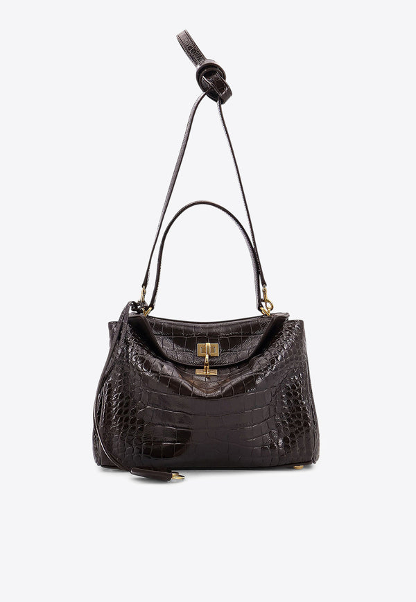 Balenciaga Small Rodeo Croc-Embossed Leather Shoulder Bag Brown 7897792AA5L2221_Brown_29846815