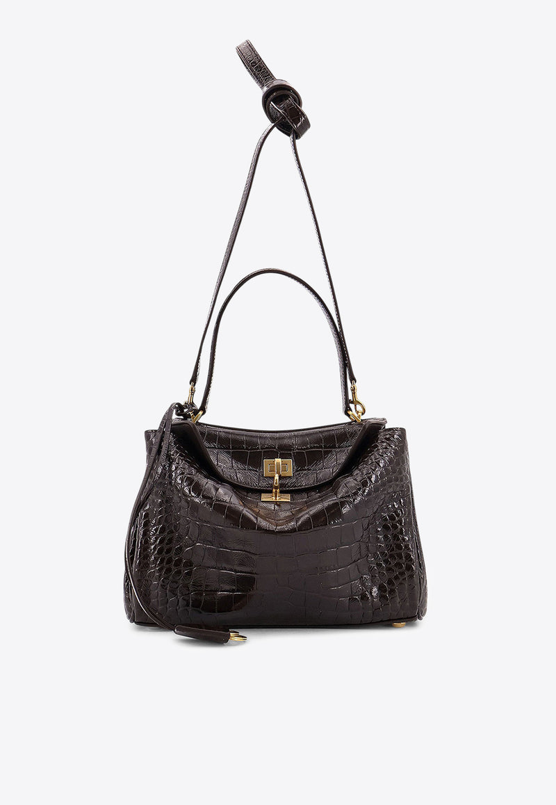 Balenciaga Small Rodeo Croc-Embossed Leather Shoulder Bag Brown 7897792AA5L2221_Brown_29846815