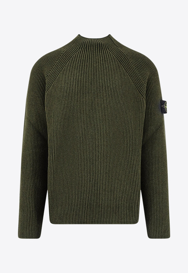 Stone Island Mock-Neck Ribbed Knit Sweater Green K2S155100023S00L7V0054_Military Green_29840342