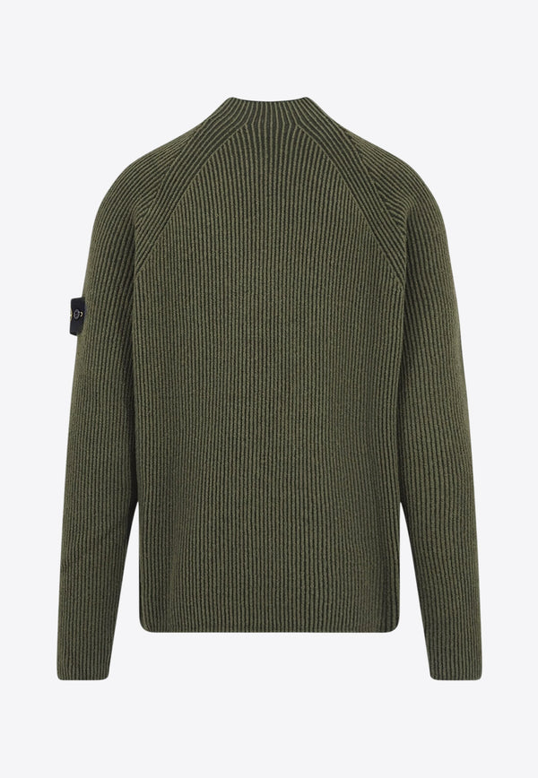 Stone Island Mock-Neck Ribbed Knit Sweater Green K2S155100023S00L7V0054_Military Green_29840342