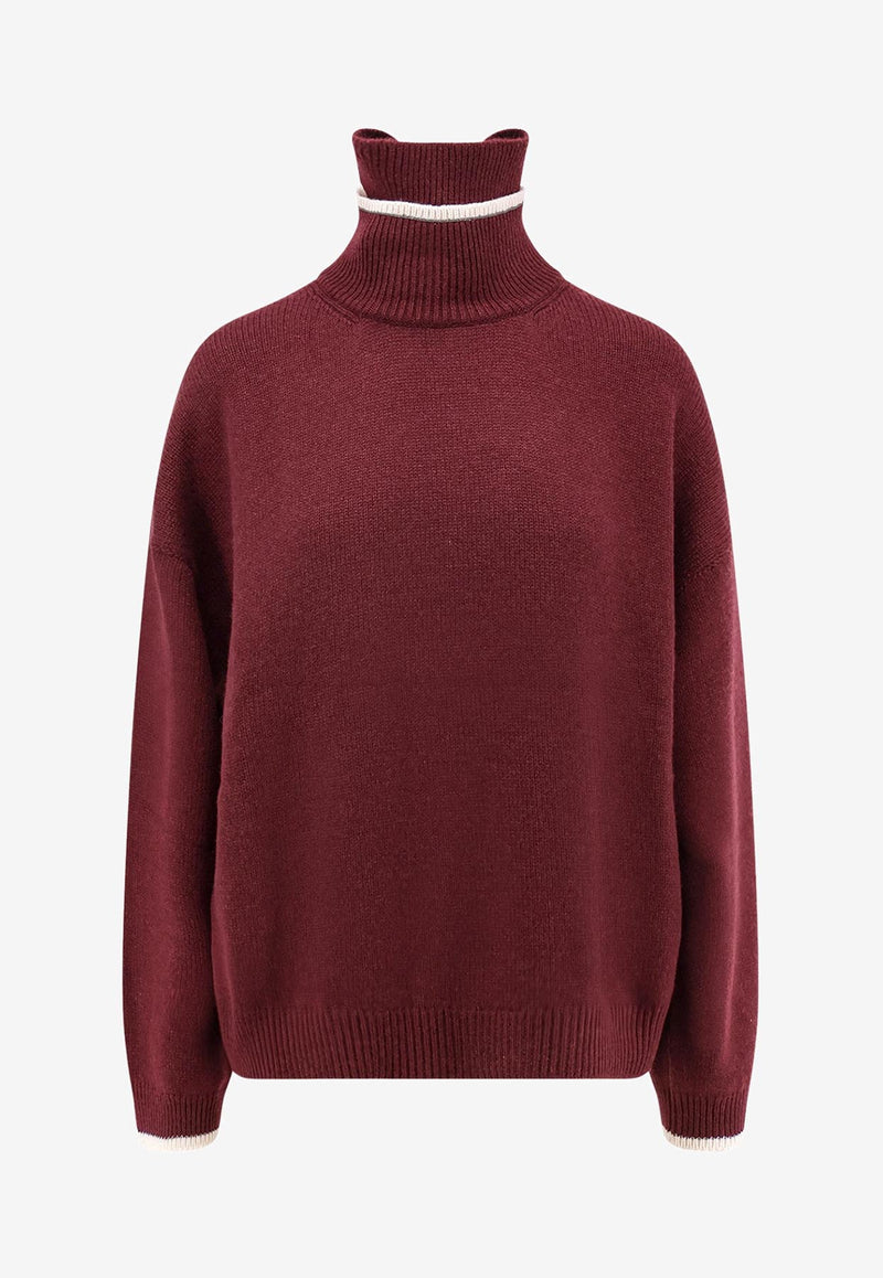 Brunello Cucinelli Ribbed Knit Turtleneck Cashmere Sweater Burgundy M12527204CST76_AMARANTO+PIGNA+PANAMA_29840717