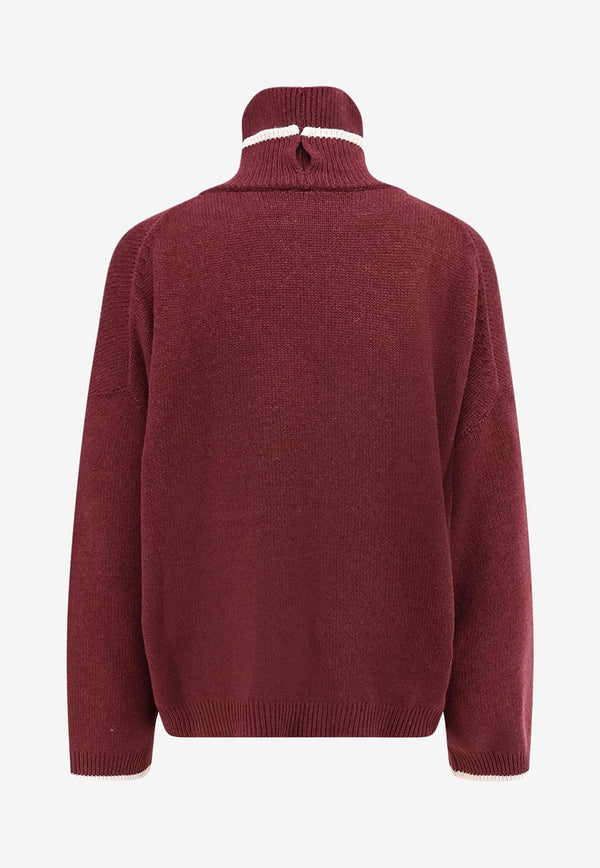 Brunello Cucinelli Ribbed Knit Turtleneck Cashmere Sweater Burgundy M12527204CST76_AMARANTO+PIGNA+PANAMA_29840717