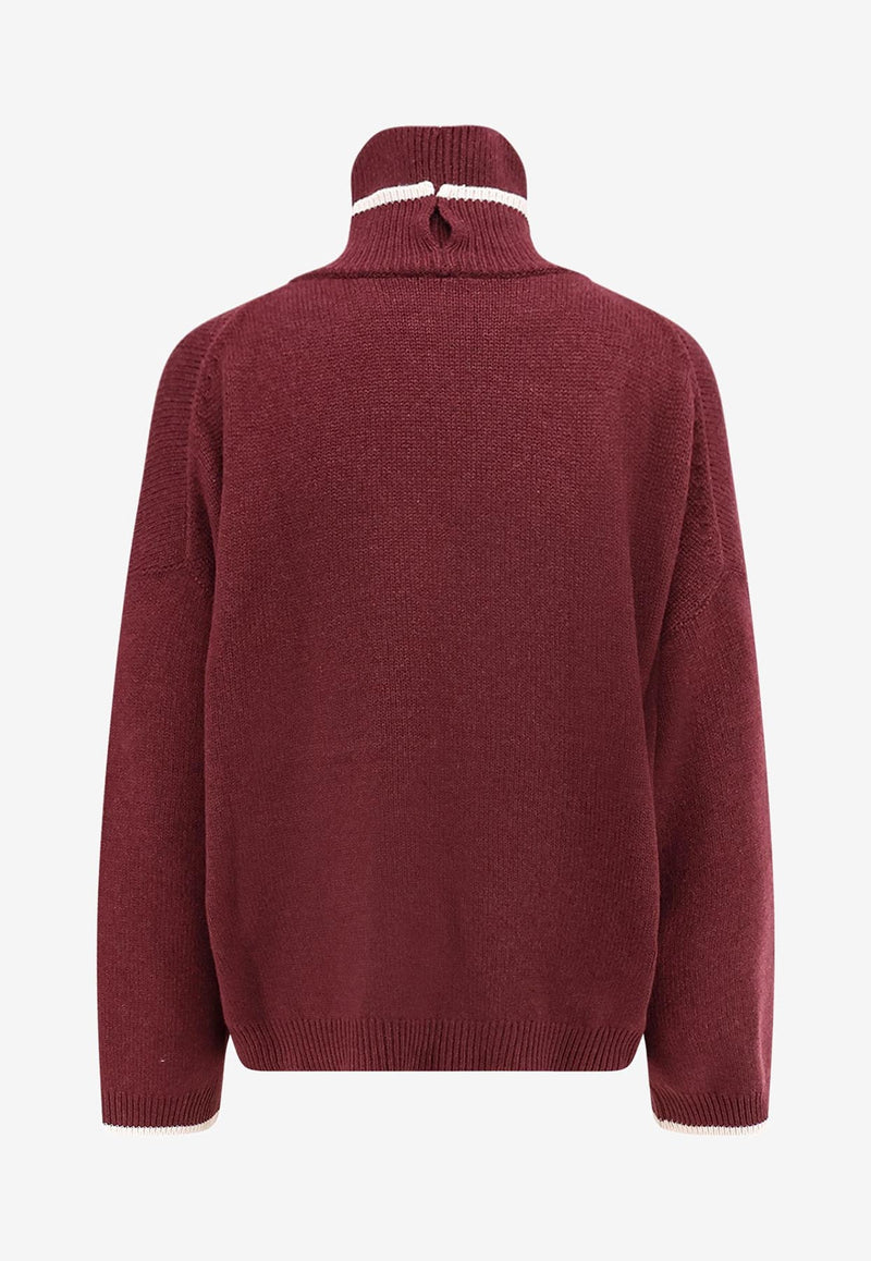Brunello Cucinelli Ribbed Knit Turtleneck Cashmere Sweater Burgundy M12527204CST76_AMARANTO+PIGNA+PANAMA_29840717