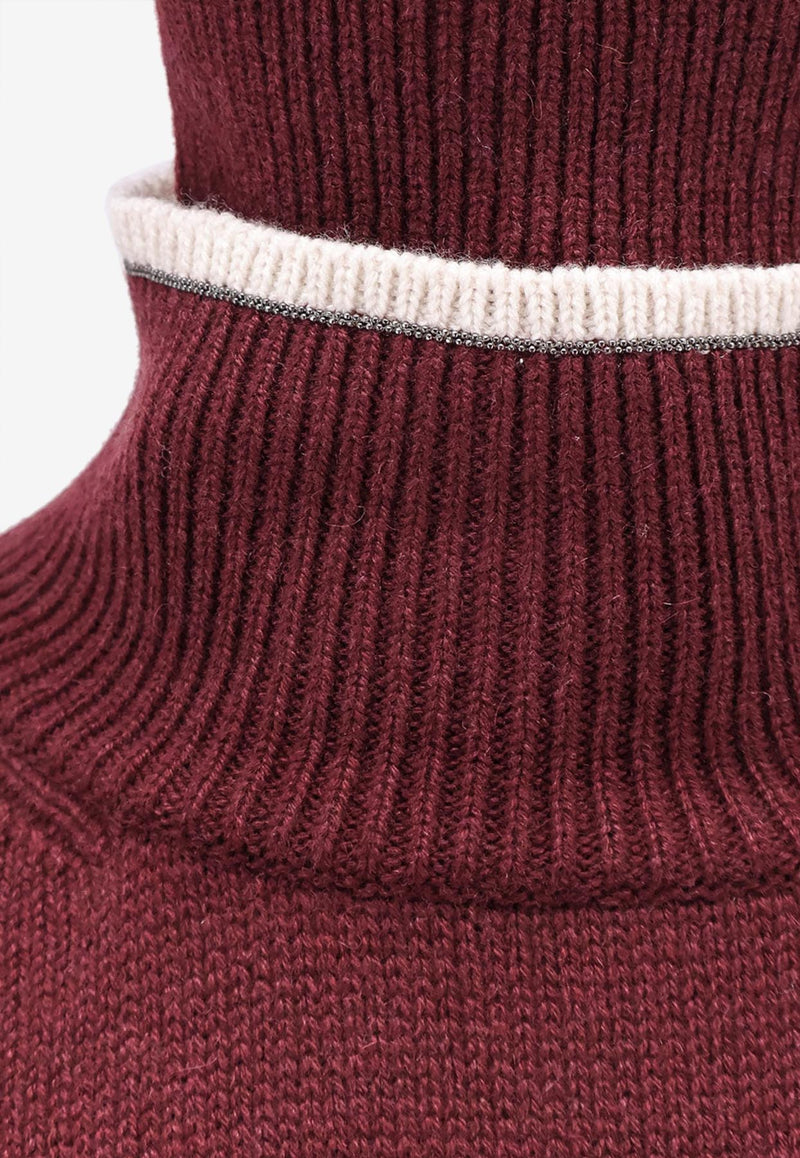 Brunello Cucinelli Ribbed Knit Turtleneck Cashmere Sweater Burgundy M12527204CST76_AMARANTO+PIGNA+PANAMA_29840717