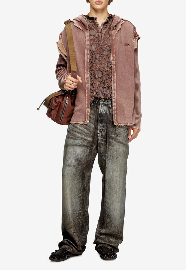 Diesel K-Pelto Distressed Zip-Up Hoodie Brown A188970NKCQ7FGA_Brown_29842067