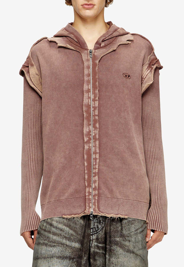 Diesel K-Pelto Distressed Zip-Up Hoodie Brown A188970NKCQ7FGA_Brown_29842067