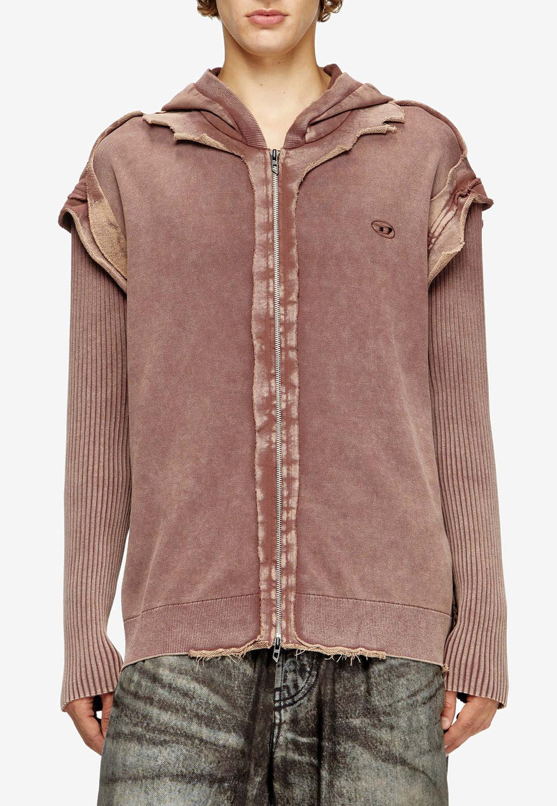 Diesel K-Pelto Distressed Zip-Up Hoodie Brown A188970NKCQ7FGA_Brown_29842067