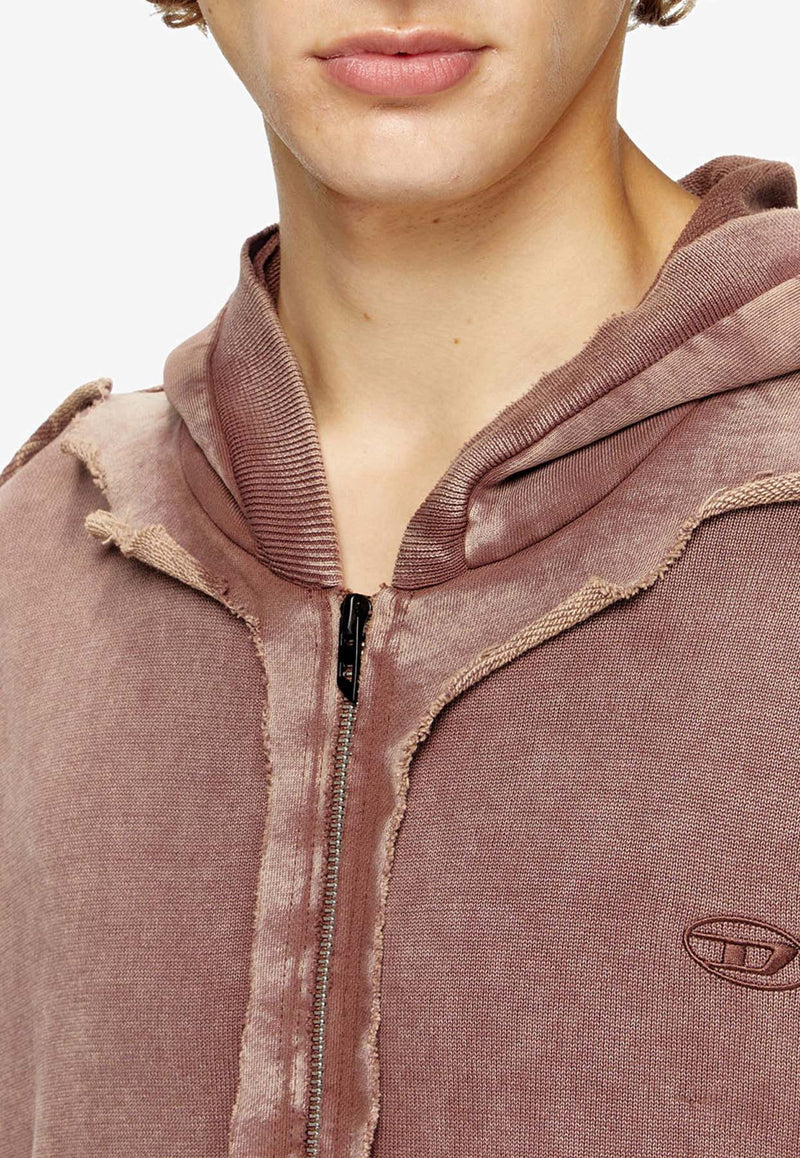 Diesel K-Pelto Distressed Zip-Up Hoodie Brown A188970NKCQ7FGA_Brown_29842067