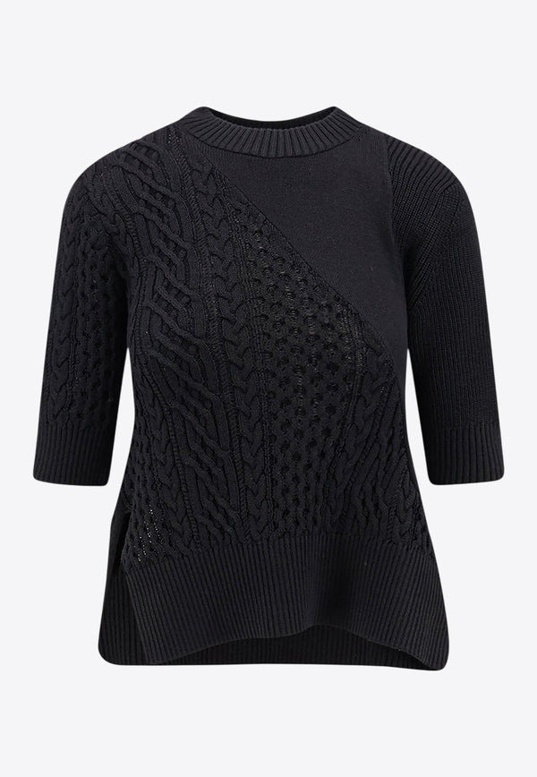 Sacai Asymmetric Cable-Knit Top Black 2508018001_Black_29846710
