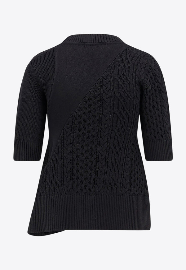 Sacai Asymmetric Cable-Knit Top Black 2508018001_Black_29846710
