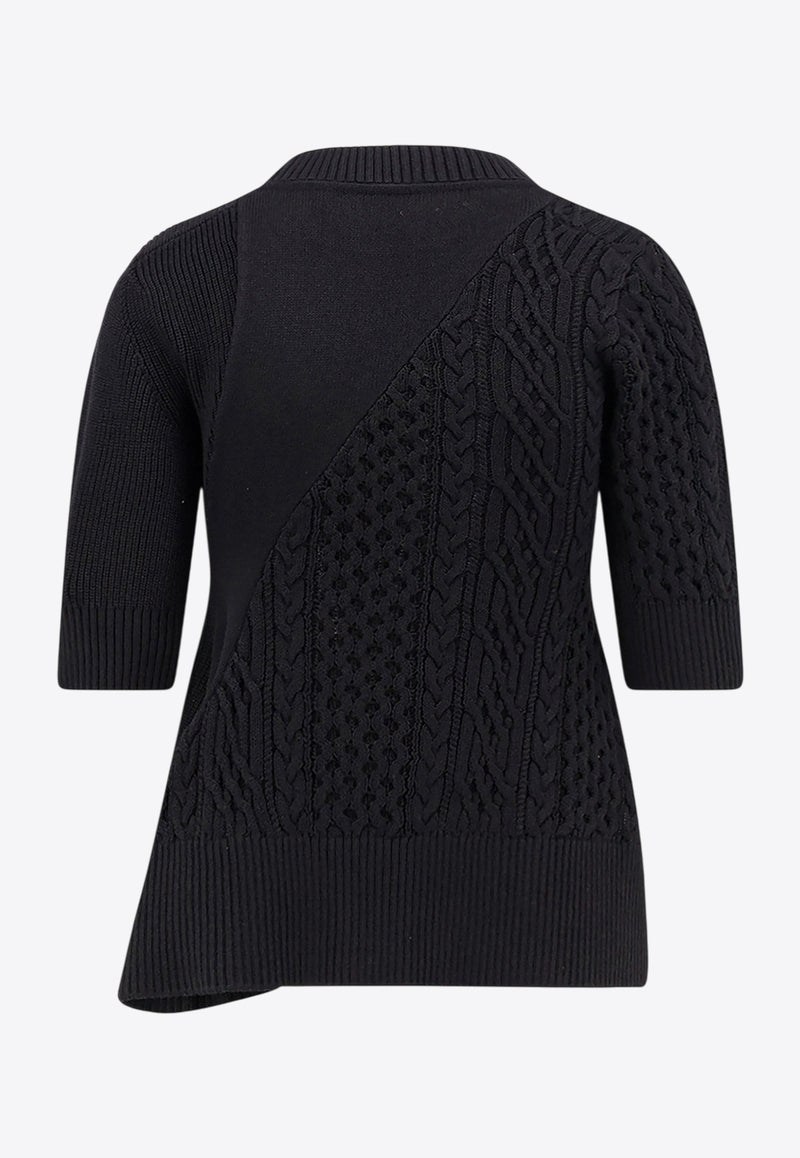 Sacai Asymmetric Cable-Knit Top Black 2508018001_Black_29846710