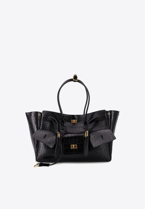 Balenciaga Medium Bel Air Croc-Embossed Leather Tote Bag Black 8356702AB0X1000_Black_29841843