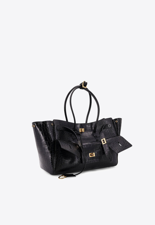 Balenciaga Medium Bel Air Croc-Embossed Leather Tote Bag Black 8356702AB0X1000_Black_29841843