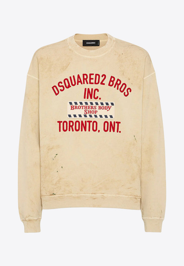 Dsquared2 Brothers Body Shop Patch Distressed Sweatshirt Beige S74GU0900S25030112_Champagne_29842957