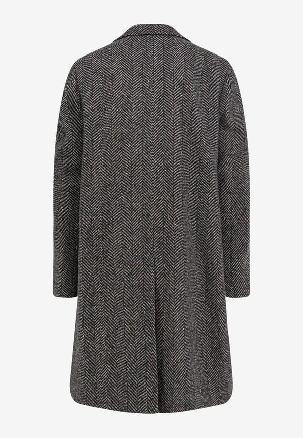 Givenchy Single-Breasted Long Herringbone Coat Black BMC090165K004_Black_29841707