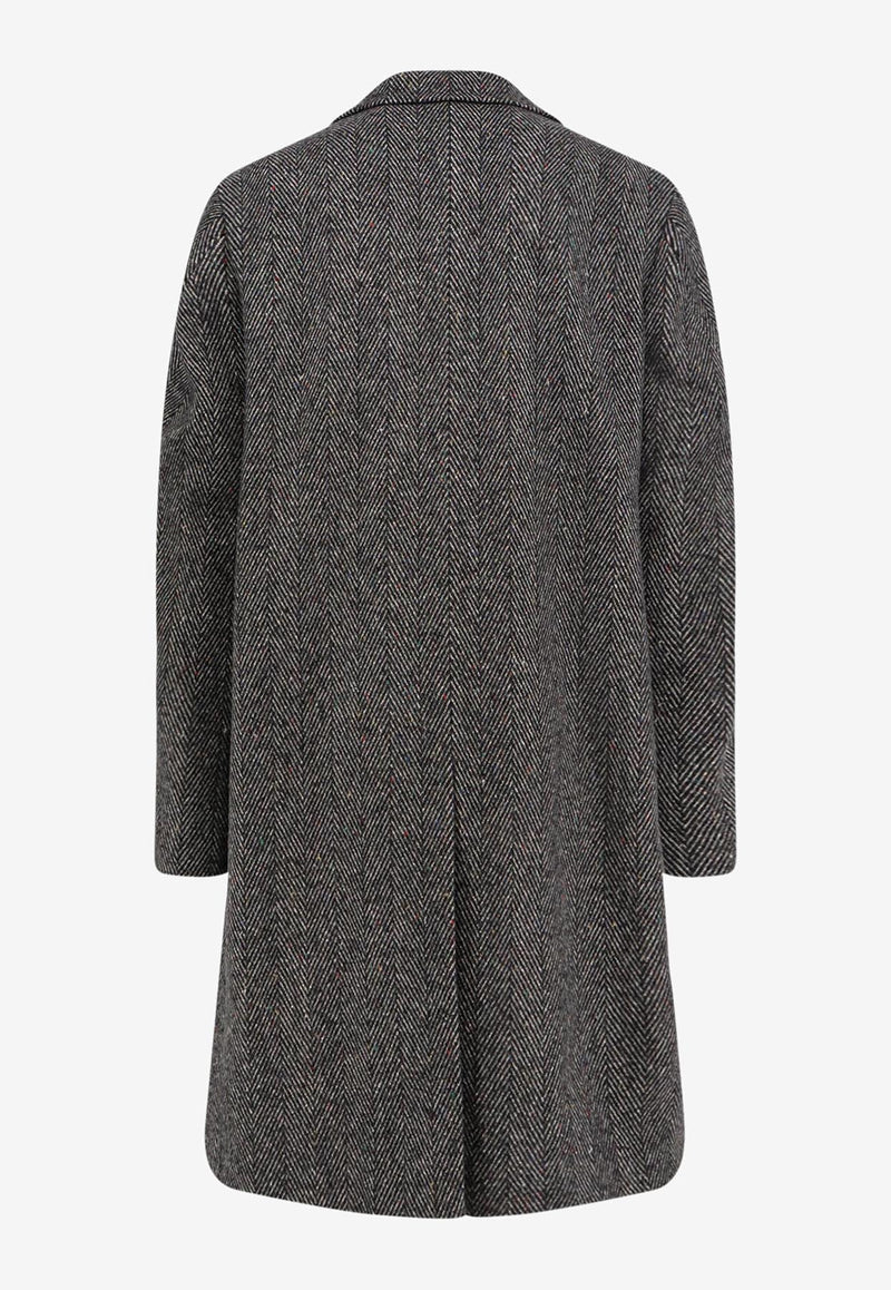 Givenchy Single-Breasted Long Herringbone Coat Black BMC090165K004_Black_29841707