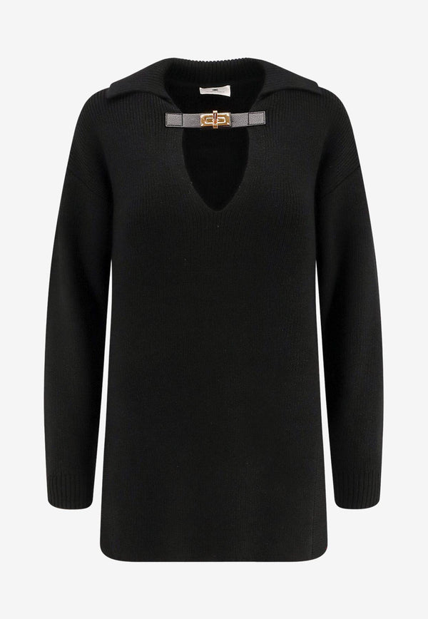 Elisabetta Franchi Wool-Blend V-neck Sweater Black MK06S56E2110_Nera_29841733