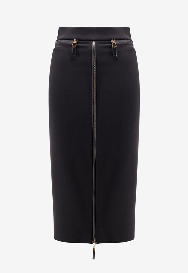 Elisabetta Franchi Zipped Satin Midi Skirt Black GO13456E2110_Nera_29841862