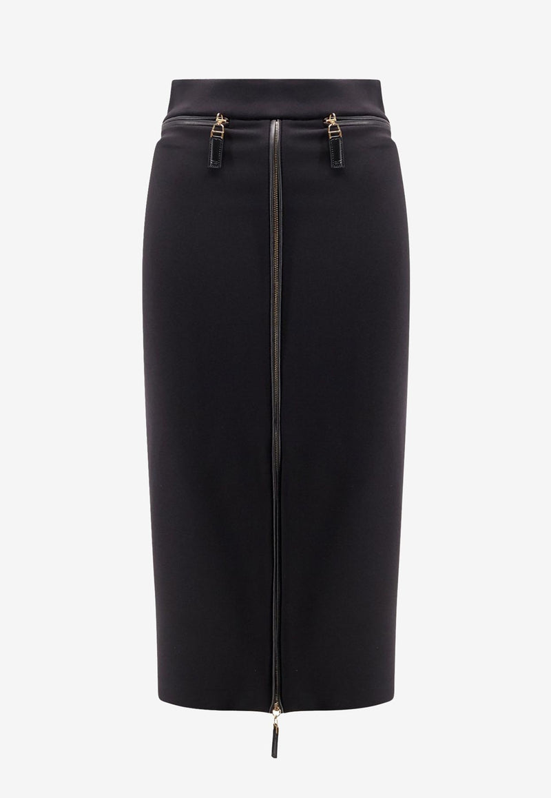Elisabetta Franchi Zipped Satin Midi Skirt Black GO13456E2110_Nera_29841862